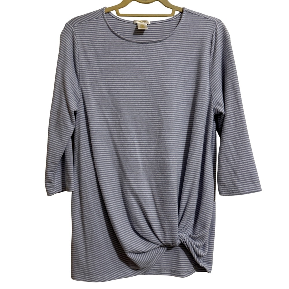 Matty M Womens‎ Striped 3/4 Sleeve Front Knot Top Lavender White Size M